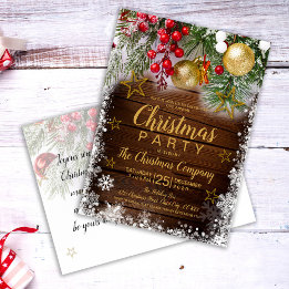 Rustic Gold Stars Christmas Party Invitation Postcard