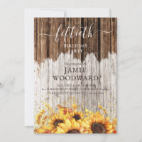 Rustic Gold Sunflowers Barn Wood 50th Birthday 