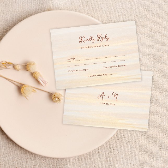 Rustic Gold & Terracotta Script Monogram Wedding RSVP Card (Creator Uploaded)