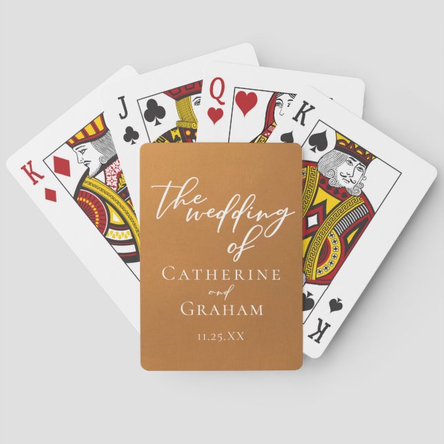 Rustic Gold Typography Personalized Wedding Playing Cards (Back)