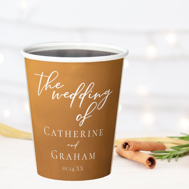 Rustic Gold Typography Simple Fall Wedding Paper Cups (Creator Uploaded)