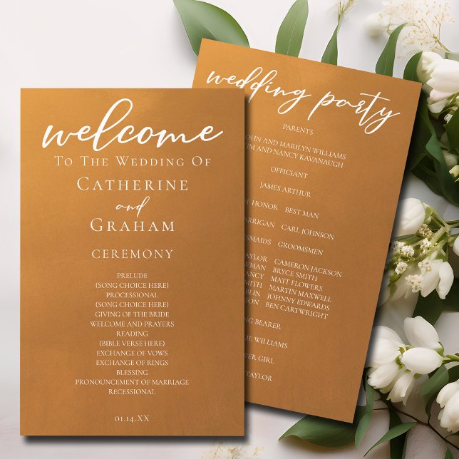 Rustic Gold Typography Simple Fall Wedding Program (Creator Uploaded)