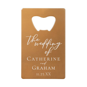 Rustic Gold Wedding Personalized Credit Card Bottle Opener