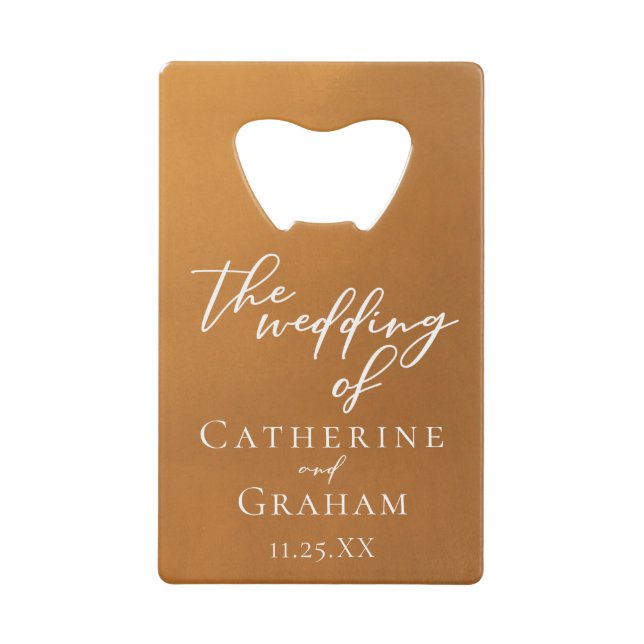 Rustic Gold Wedding Personalized Credit Card Bottle Opener (Front)