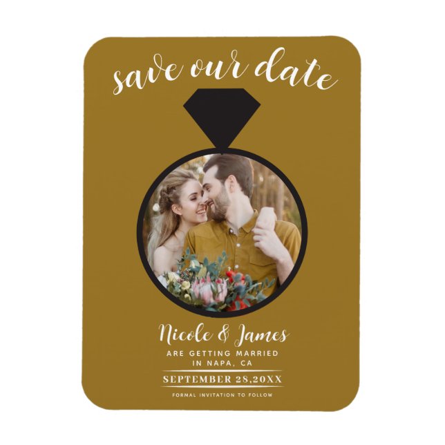 Rustic Gold Wedding Ring Photo Save the Date Magnet (Vertical)