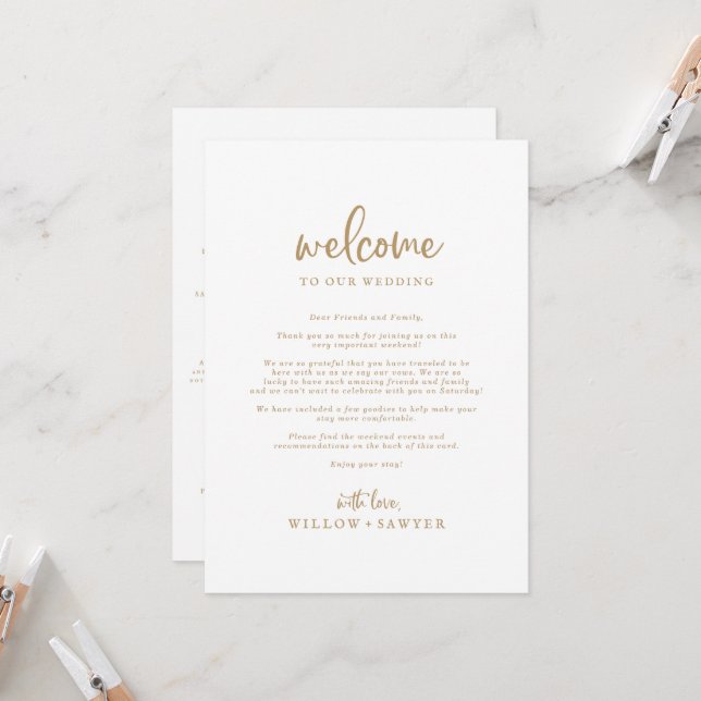 Rustic Gold Wedding Welcome Letter & Itinerary (Front/Back In Situ)