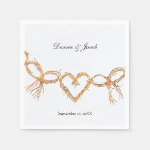 Rustic Gold White Hearts Country Wedding Napkins