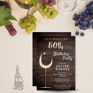 Rustic Gold Wine Glass Wood 80th Birthday