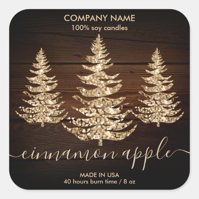 Rustic Gold Wood Christmas Tree Candle label (Front)