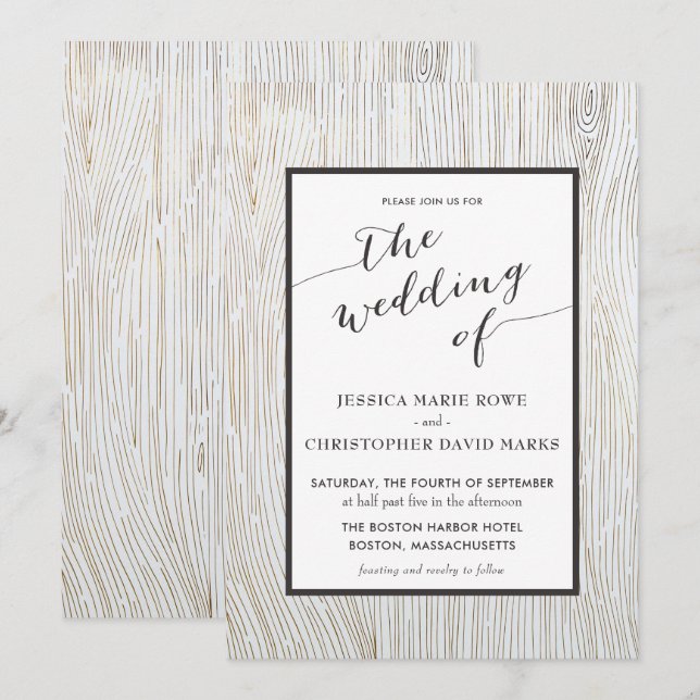 Rustic Gold Wood Grain Wedding Invitation (Front/Back)