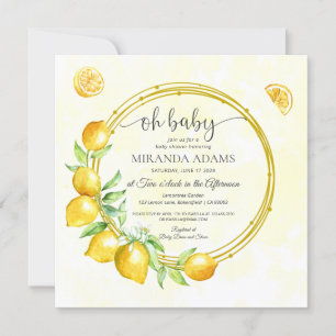 Rustic Gold Wreath Lemon Summer Boho Baby Shower Invitation