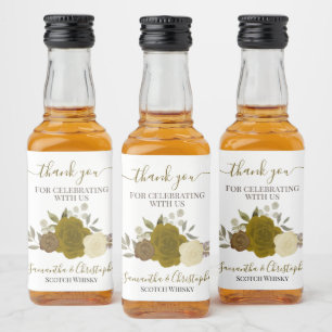 Rustic Gold & Yellow Roses Wedding Thank You Mini Liquor Bottle Label
