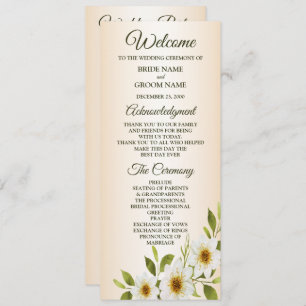 Rustic Golden Frame White Floral Peach Wedding Program