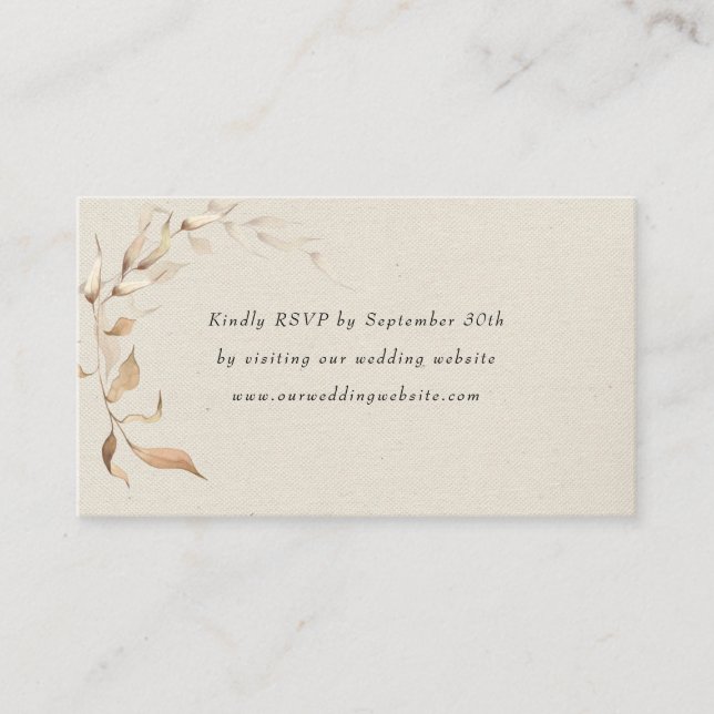 Rustic Golden Greenery wedding rsvp online Enclosure Card (Front)