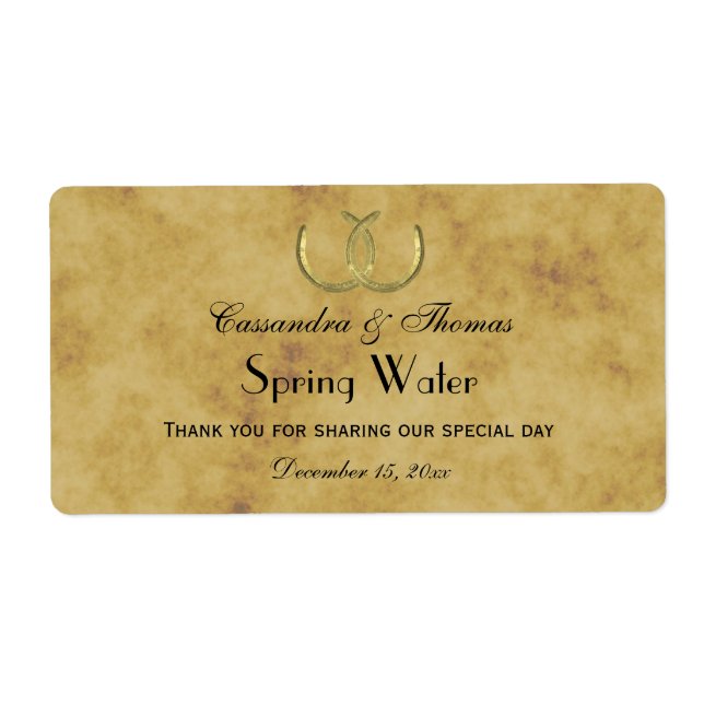 Rustic Golden Horseshoes Distressed Water Label (Front)