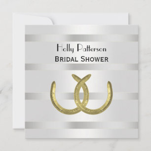 Rustic Golden Horseshoes Silver Wht Bridal Shower Invitation