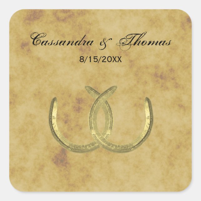 Rustic Golden Horseshoes Silver Wht envelope seals (Front)