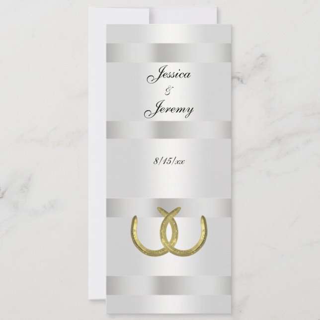 Rustic Golden Horseshoes Silver Wht Menu Cards (Front)