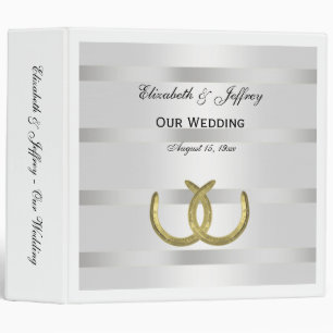 Rustic Golden Horseshoes Silver Wht Wedding Binder