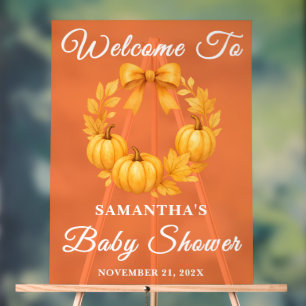 Rustic Golden Pumpkin Fall Baby Shower Welcome Acrylic Sign