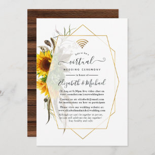 Rustic Golden Sunflower Geometric Virtual Wedding Invitation