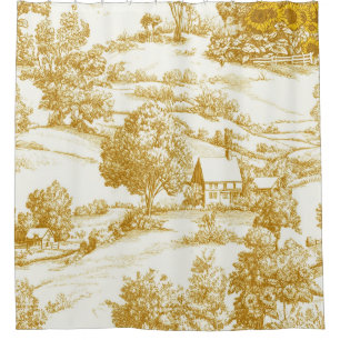 Rustic Golden Sunflower Homestead Toile Pattern