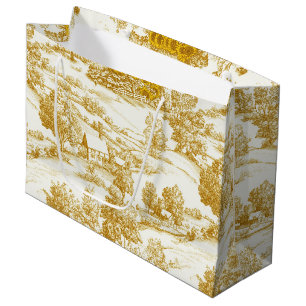 Rustic Golden Sunflower Homestead Toile Pattern Large Gift Bag
