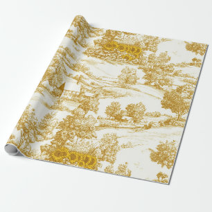 Rustic Golden Sunflower Homestead Toile Pattern Wrapping Paper