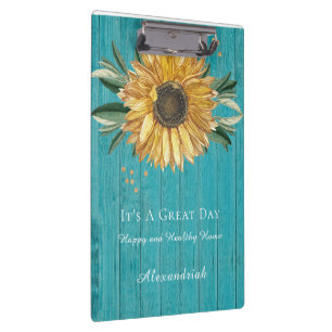 Rustic Golden Sunflower Teal Blue Barn Wood Clipboard