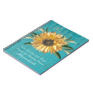 Rustic Golden Sunflower Teal Blue Barn Wood Mini B Notebook