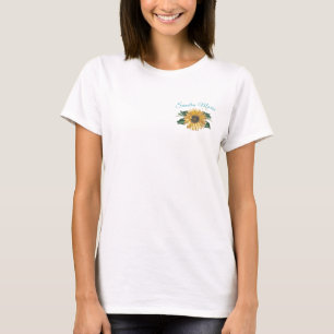Rustic Golden Yellow Sunflower Teal Script T-Shirt