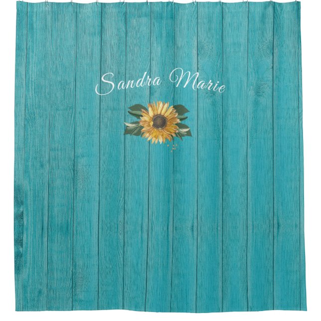 Rustic Golden Yellow Sunflower Teal Wood |  (Front)