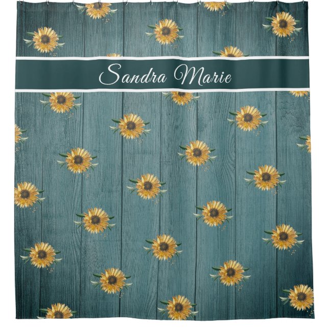 Rustic Golden Yellow Sunflower Verde Green Wood | (Front)