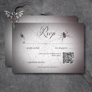 Rustic Gothic Black & Burgundy Halloween QR Code RSVP Card