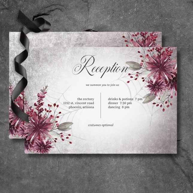 Rustic Gothic Black & Burgundy Halloween Reception Enclosure Card (Rustic Gothic Black & Burgundy Halloween Wedding Reception Card)