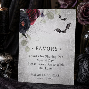 Rustic Gothic Black Burgundy Halloween Wedding Pedestal Sign
