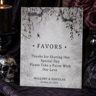 Rustic Gothic Black Burgundy Halloween Wedding Pedestal Sign