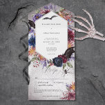 Rustic Gothic Colours Halloween Wedding No Dinner All In One Invitation<br><div class="desc">AVAILABLE WITH OR WITHOUT A QR CODE OR WITH OR WITHOUT DINNER SELECTION OPTIONS. Calling all ghouls and boos! Celebrate your love story with a hauntingly delightful Halloween wedding! Our frightfully fun invitations set the scene for a bewitching bash. Imagine a distressed background in burgundy and black, the perfect canvas...</div>