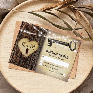 Rustic Gothic Skeleton Key & Tree Heart RSVP Card