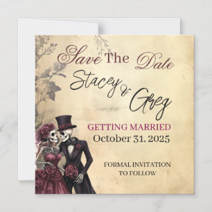 Rustic Gothic Skeleton Wedding Magnetic Invitation