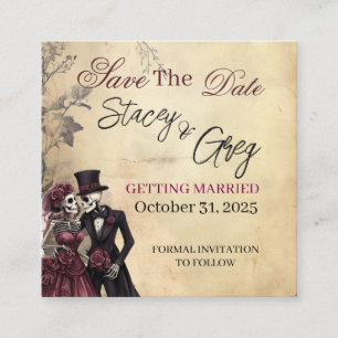 Rustic Gothic Skeleton Wedding Square Business Card