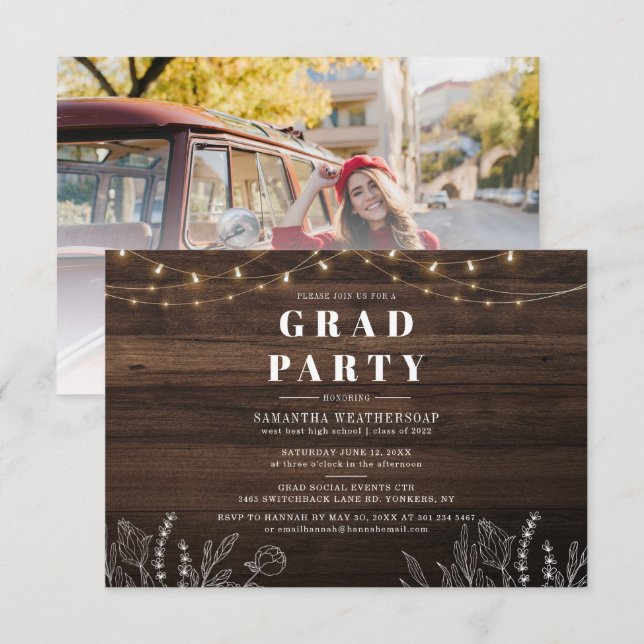 Rustic Grad Class of 2025 Graduation Party Photo Invitation (Front/Back)