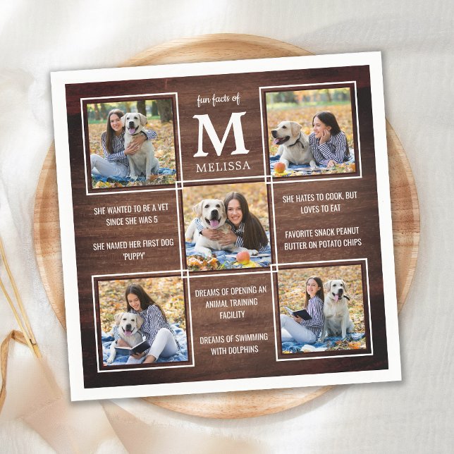 Rustic Graduate Fun Facts Unique Photo Collage Napkin (Creator Uploaded)