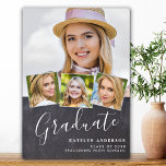 Rustic Graduation 4 Photo Stylish Slate Graduate  Plaque<br><div class="desc">Celebrate your graduate and give a special personalized gift with this custom photo collage graduation plaque on a rustic chalkboard slate design. This unique photo collage graduate plaque is will be a treasured keepsake. Customize with 4 of your favourite senior or college photos, and personalize with graduating year, name, high...</div>