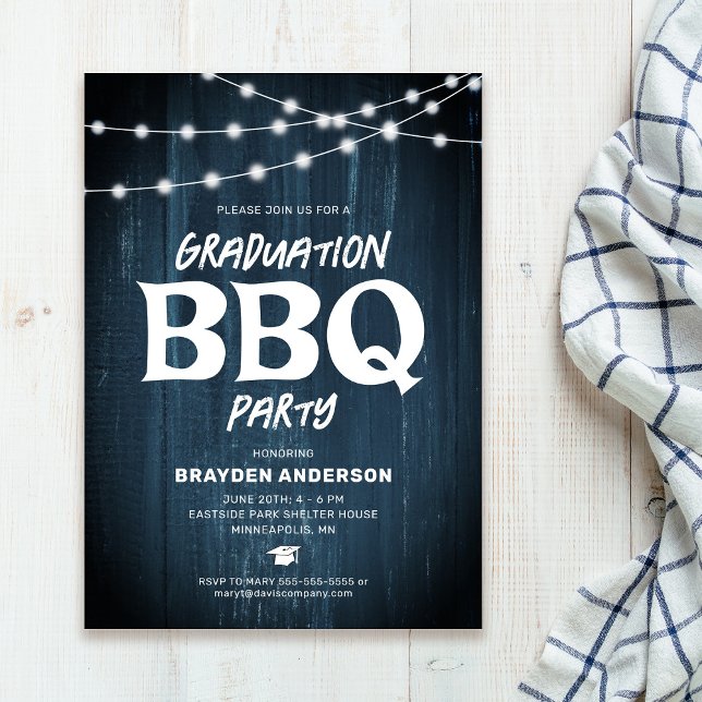 Rustic Graduation BBQ Blue Invitation (Creator Uploaded)