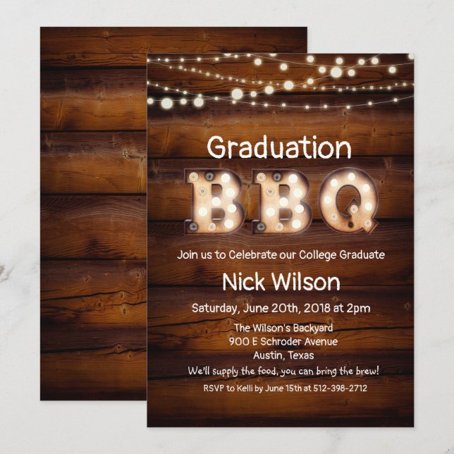 Rustic Graduation BBQ Invitation (Front/Back)