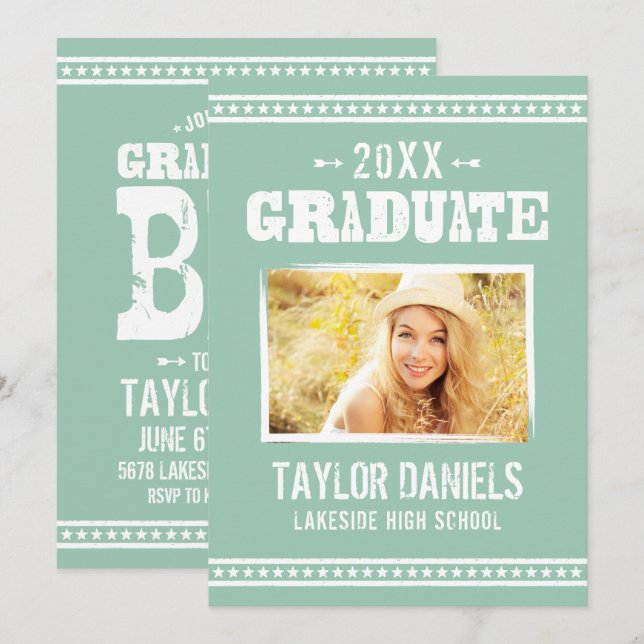 Rustic Graduation BBQ Invitation | Editable Colour (Front/Back)