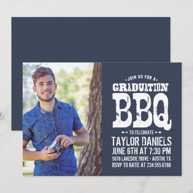 Rustic Graduation BBQ Invitation | Editable Colour (Front/Back)
