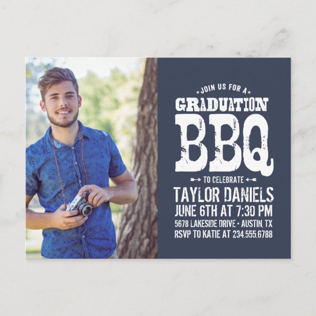Rustic Graduation BBQ Invitation | Editable Colour (Front)