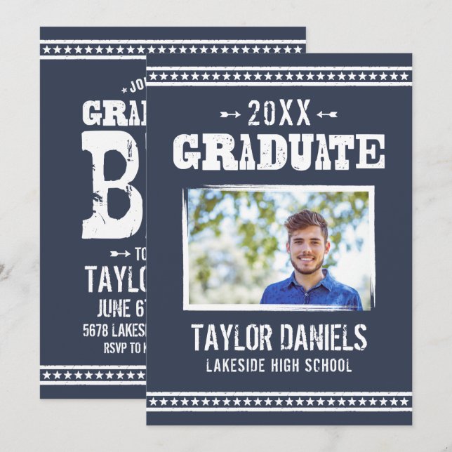 Rustic Graduation BBQ Invitation | Editable Colour (Front/Back)
